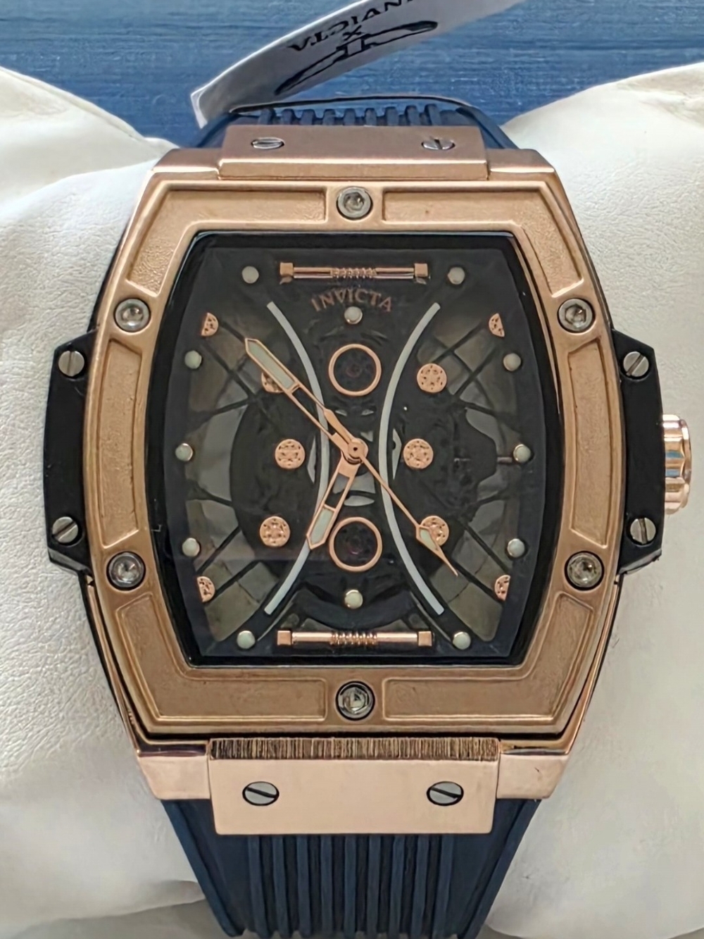 Invicta S1 Rally I Men's Skeleton Watch – 50mm, Rose Gold/Black Case, Blue Band